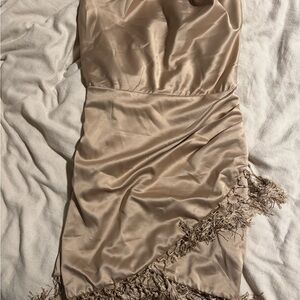 Vici Gold Satin Dress with Fringe